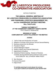 Notice: AGM and Vanderhoof District